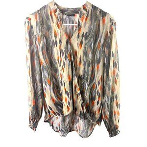 NWOT APNY Women's Abstract Diamond Print Sheer Long Sleeve Top Sz L